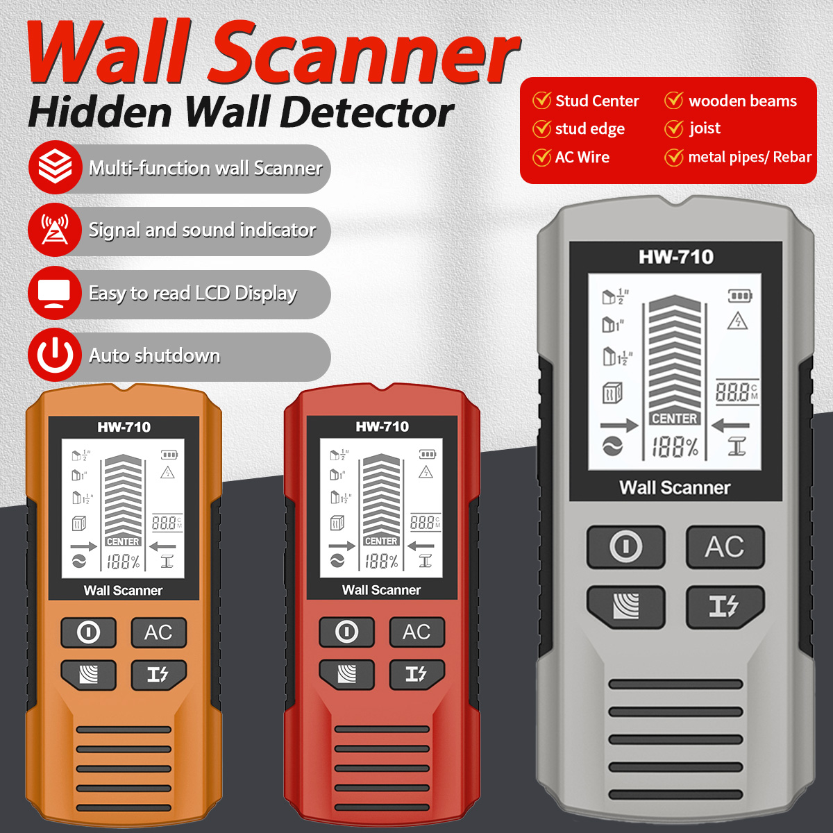 Pipe Detector Wall Scanner - HW-710 Stud Finder Wall Scanner Detector