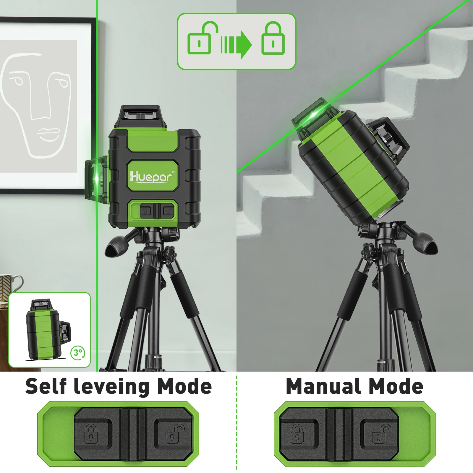 Huepar HM03CG Laser Level Gree - Stud Finder With Laser Level 评论和价格