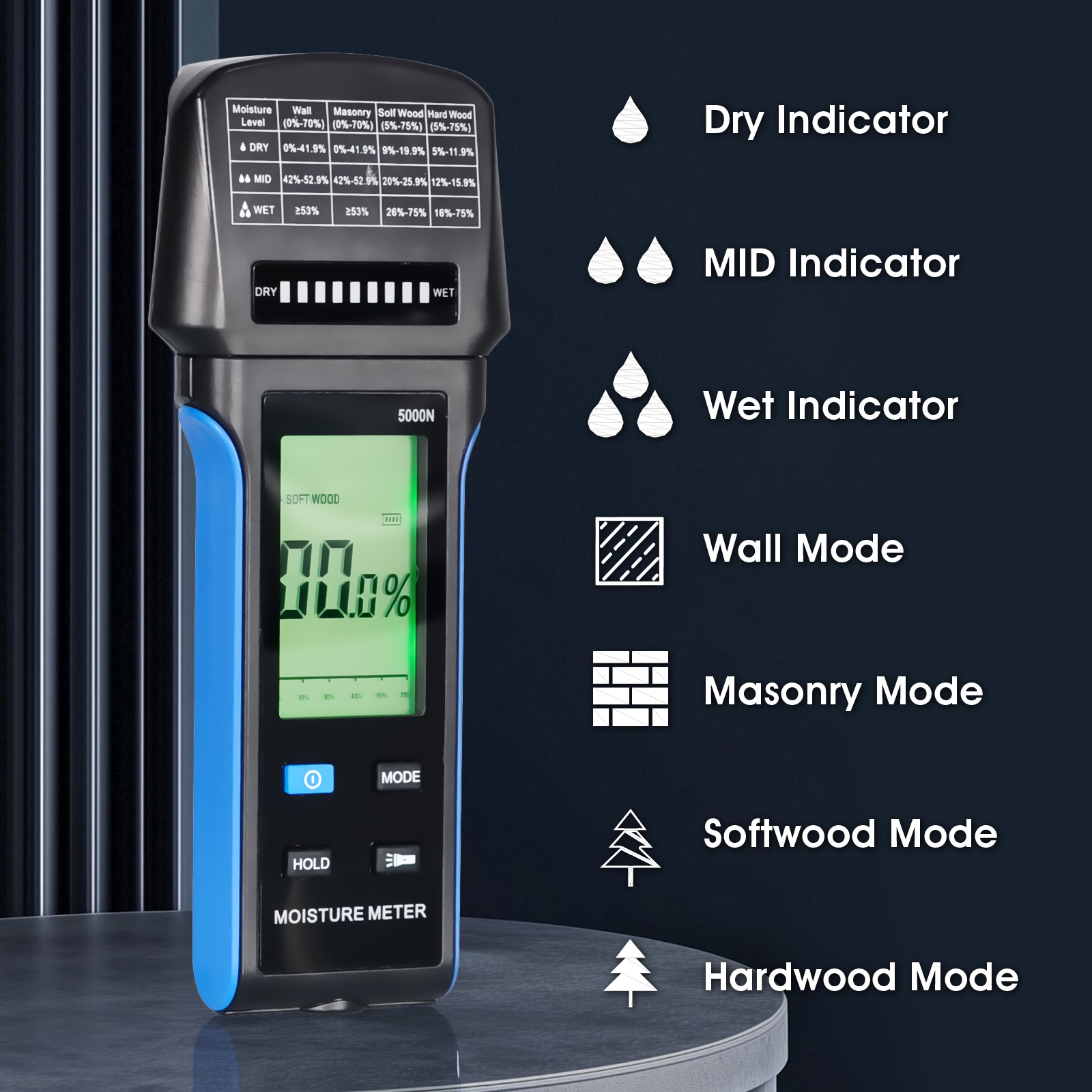 HoldPeak 5000N Pinless Moistur - Moisture Meter Wall Wood 评论和价格