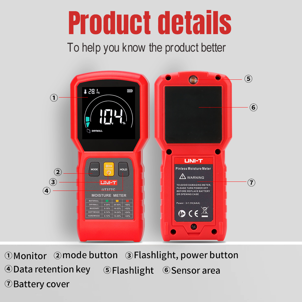 UNI-T UT377C Pinless Moisture  - Moisture Meter Wall Wood 评论和价格