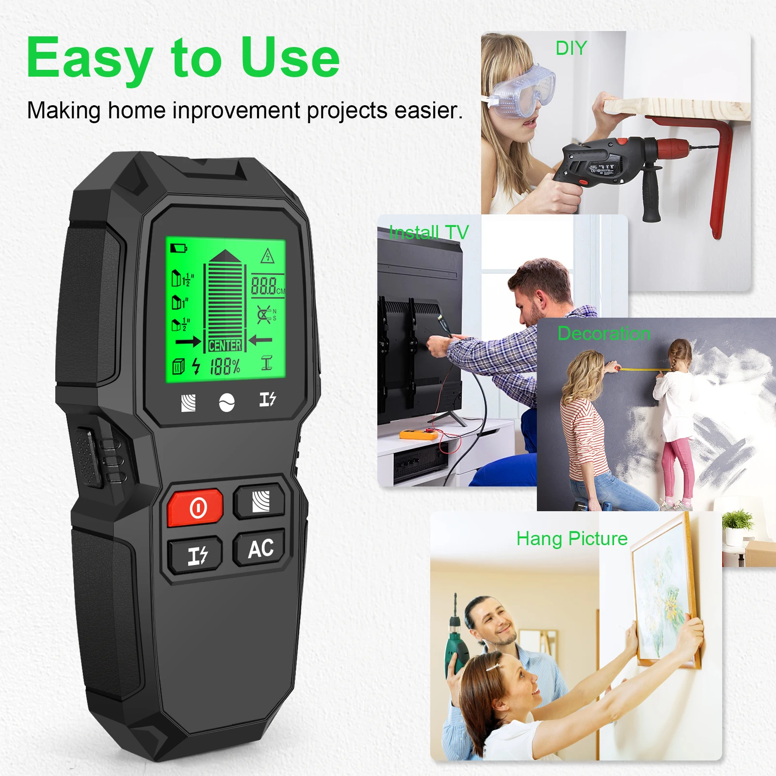 HW-QB6 5 in 1 LCD Electronic W - Stud Finder Center Finder Edge 评论和价格